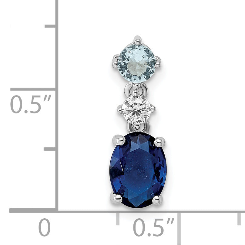 Sterling Silver Rhodium-Plated Cz And Blue Glass Pendant