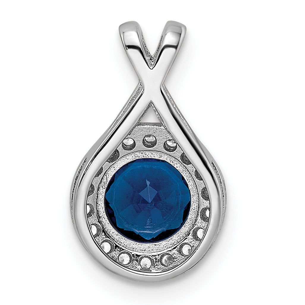 Sterling Silver Rhodium-Plated Cz And Glass Stone Pendant
