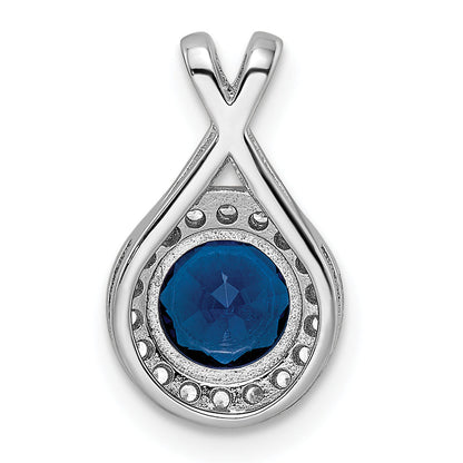 Sterling Silver Rhodium-Plated Cz And Glass Stone Pendant