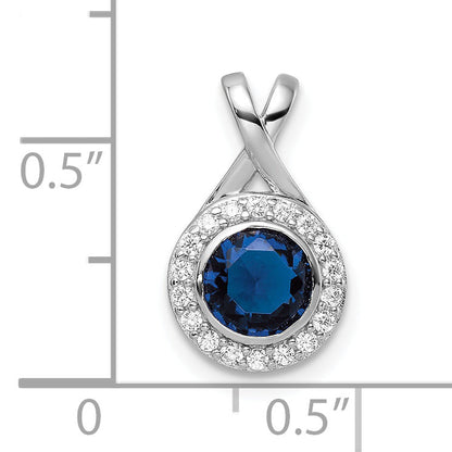 Sterling Silver Rhodium-Plated Cz And Glass Stone Pendant