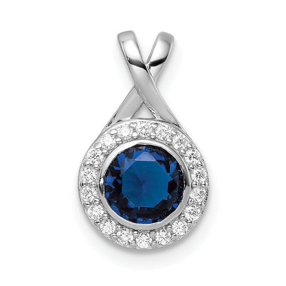 Sterling Silver Rhodium-Plated Cz And Glass Stone Pendant