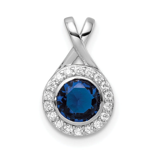 Sterling Silver Rhodium-Plated Cz And Glass Stone Pendant