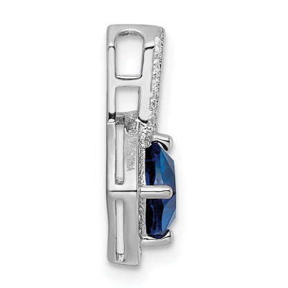 Sterling Silver Rhodium-Plated Cz And Blue Glass Pendant