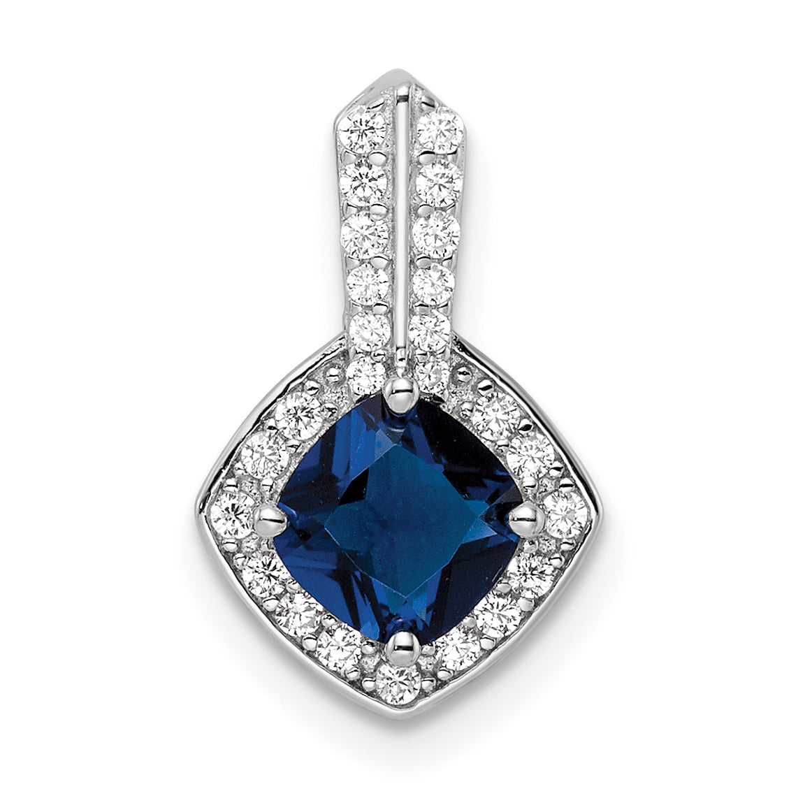Sterling Silver Rhodium-Plated Cz And Blue Glass Pendant