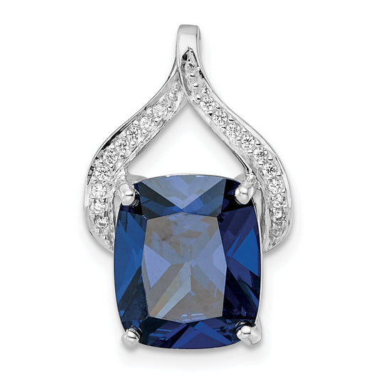 Sterling Silver Rhodium-Plated Blue Shaped Stone & Cz Chain Slide