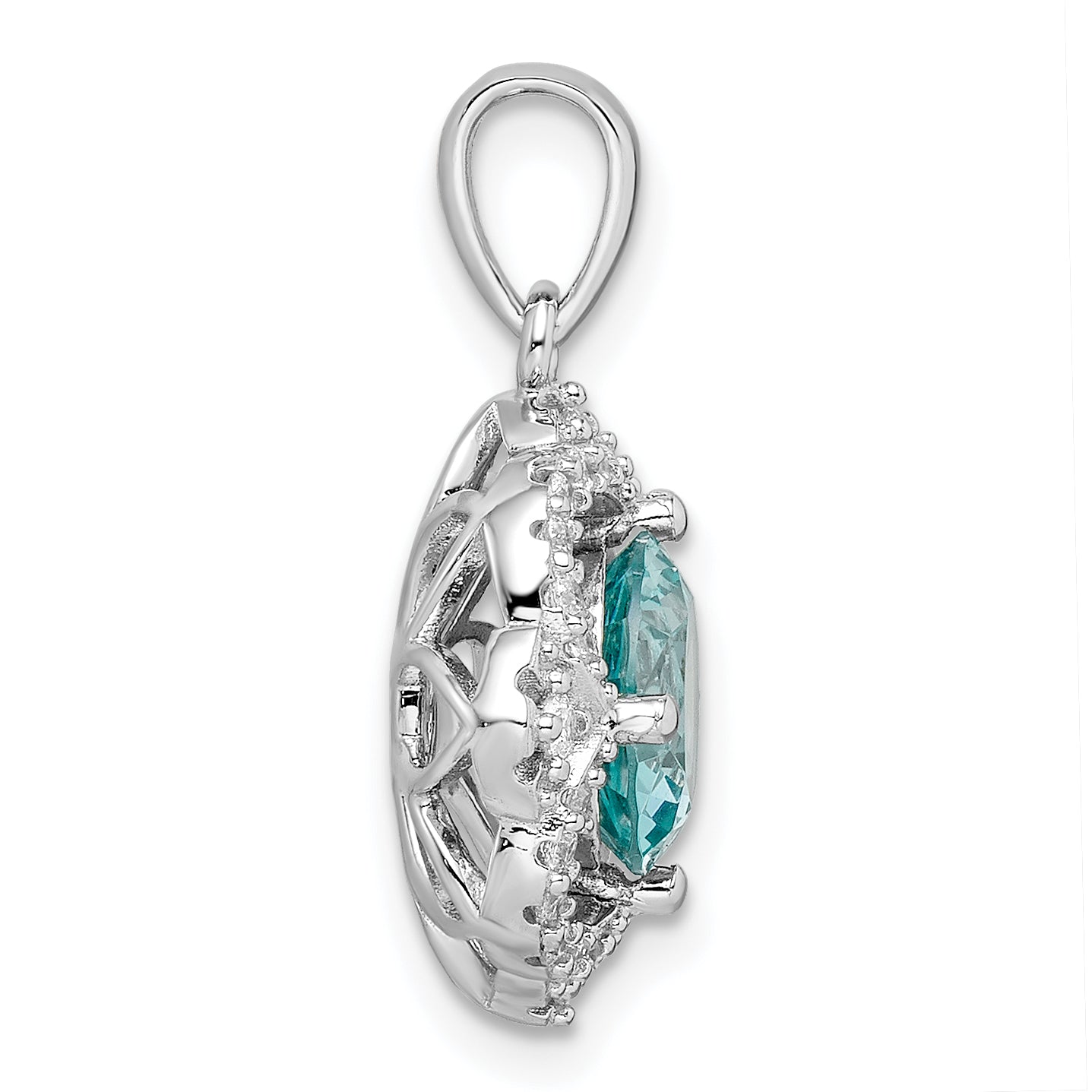 Sterling Silver Rhodium Plated Aqua & White Cz Pendant