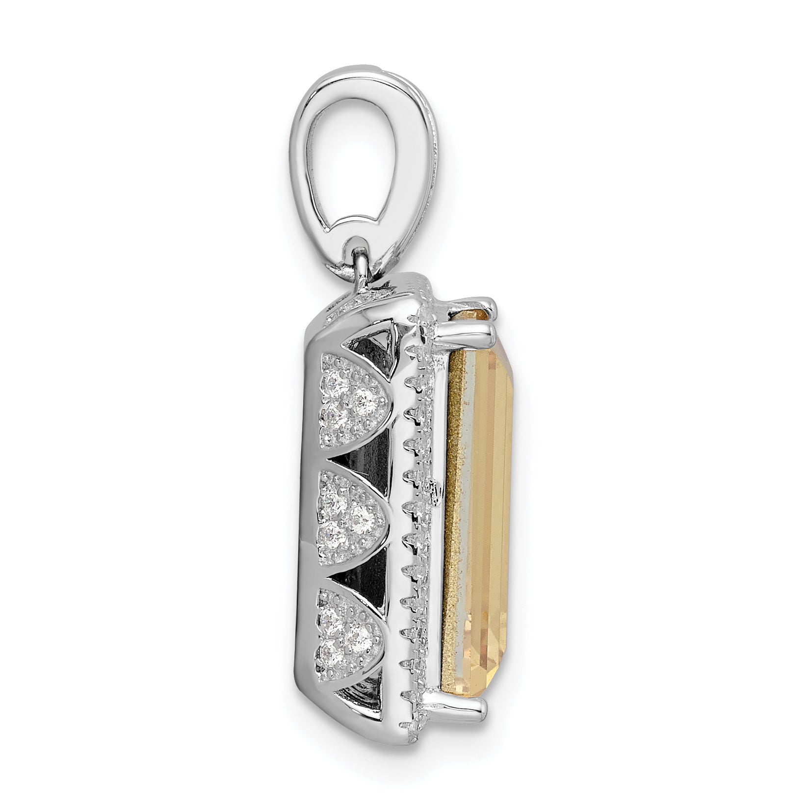 Sterling Silver Rhodium-Plated Cz & Yellow Swarovski Crystal Pendant