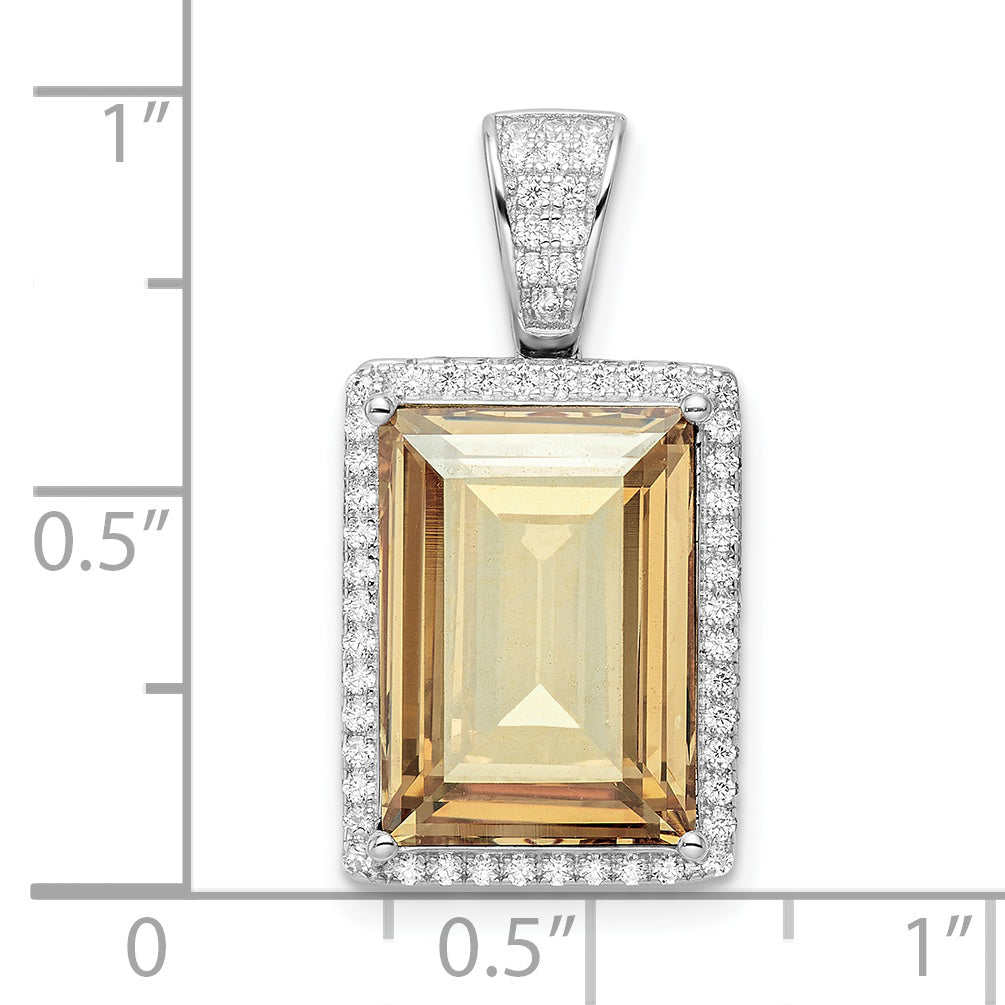 Sterling Silver Rhodium-Plated Cz & Yellow Swarovski Crystal Pendant