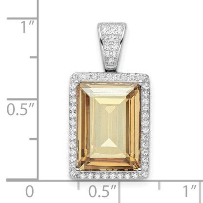 Sterling Silver Rhodium-Plated Cz & Yellow Swarovski Crystal Pendant