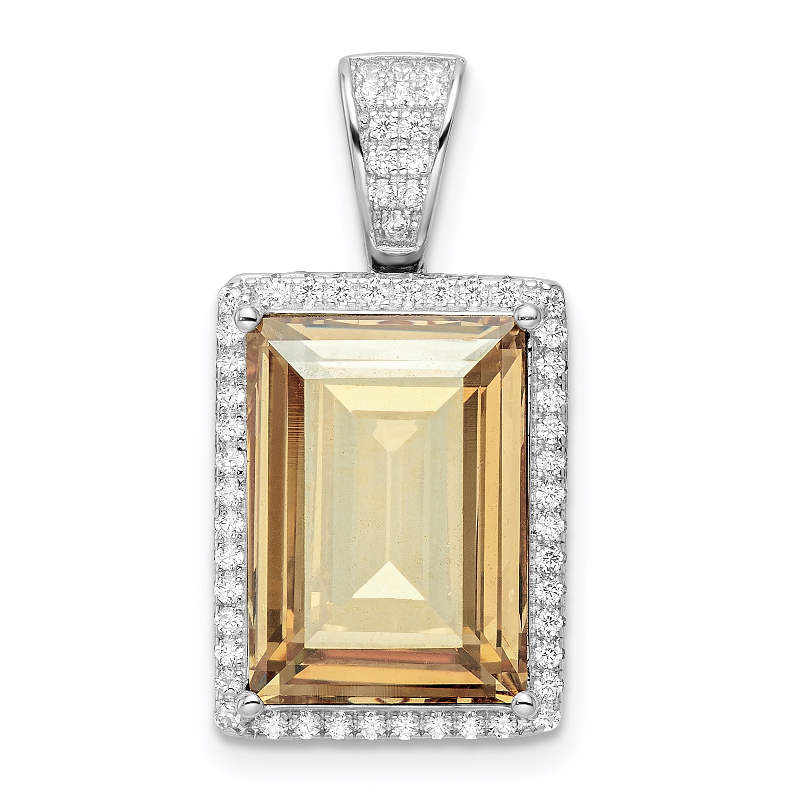 Sterling Silver Rhodium-Plated Cz & Yellow Swarovski Crystal Pendant