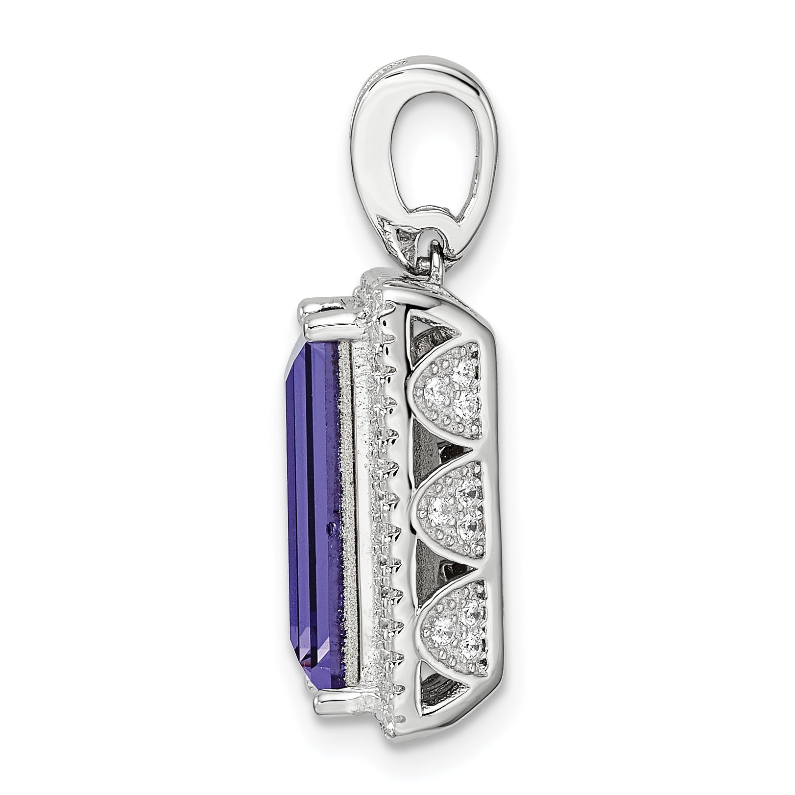 Sterling Silver Rhodium-Plated Cz & Purple Swarovski Crystal Pendant