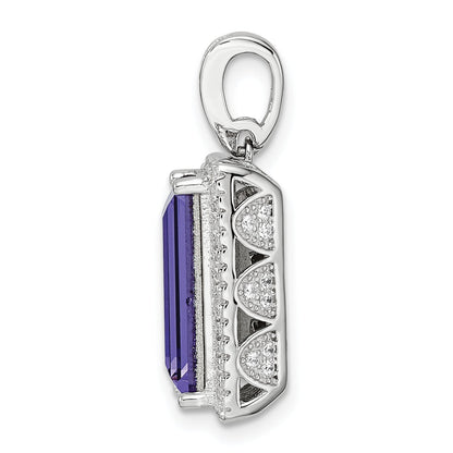 Sterling Silver Rhodium-Plated Cz & Purple Swarovski Crystal Pendant