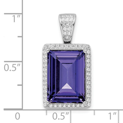 Sterling Silver Rhodium-Plated Cz & Purple Swarovski Crystal Pendant