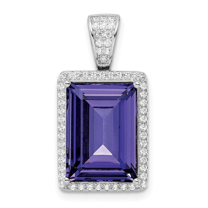 Sterling Silver Rhodium-Plated Cz & Purple Swarovski Crystal Pendant