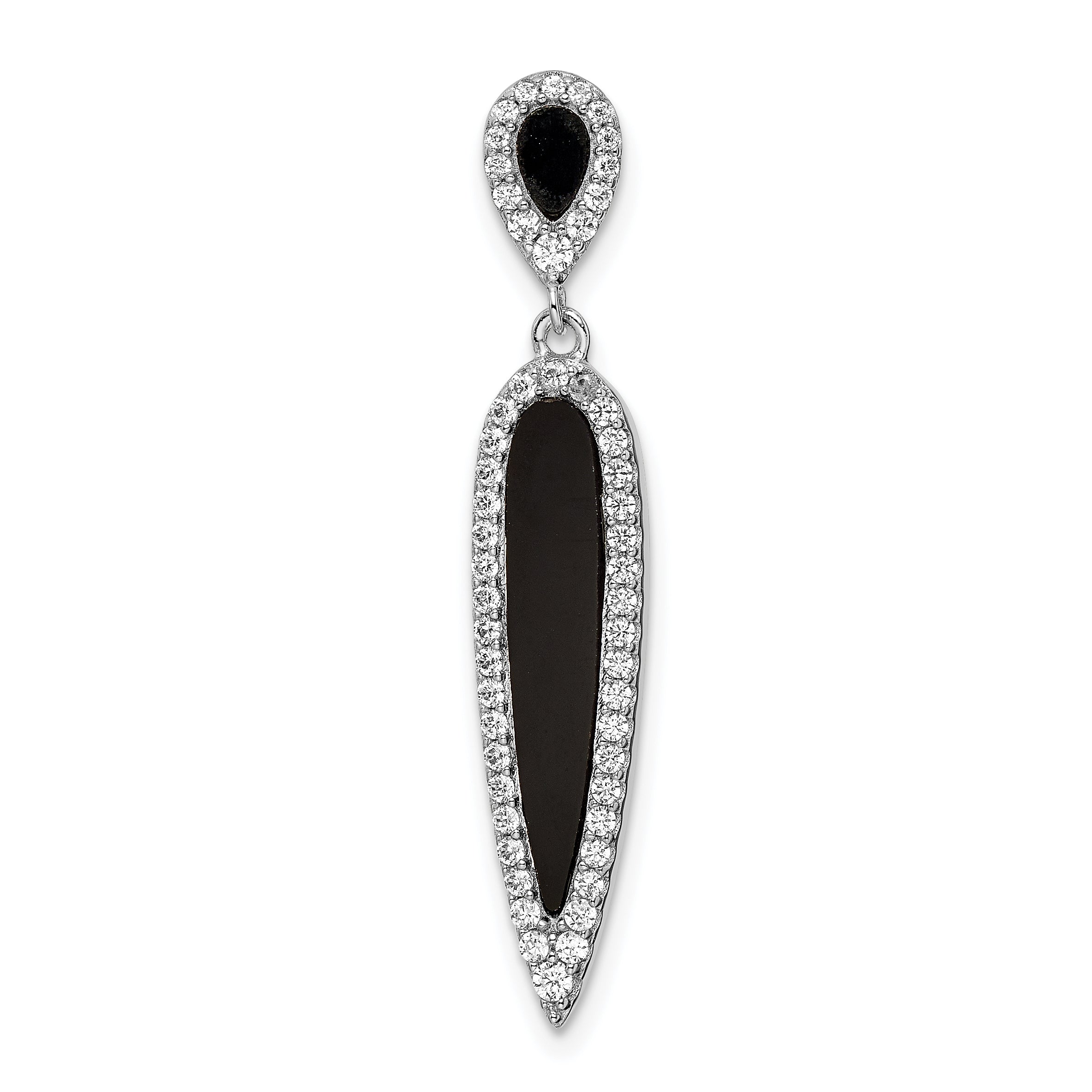 Sterling Silver Rhodium-Plated Cz & Black Agate Slide