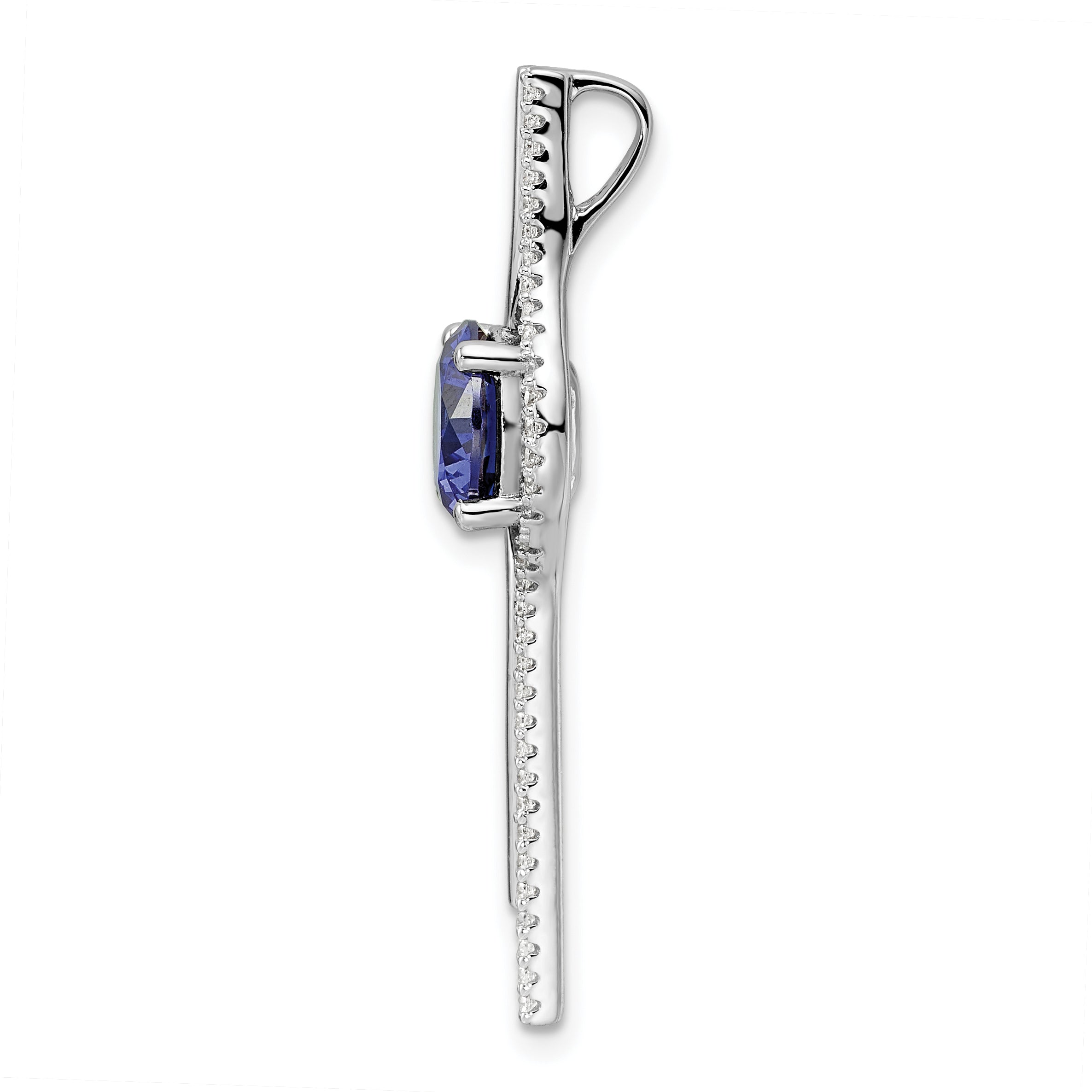 Sterling Silver Rhodium Plated Blue & White Cz Slide Pendant
