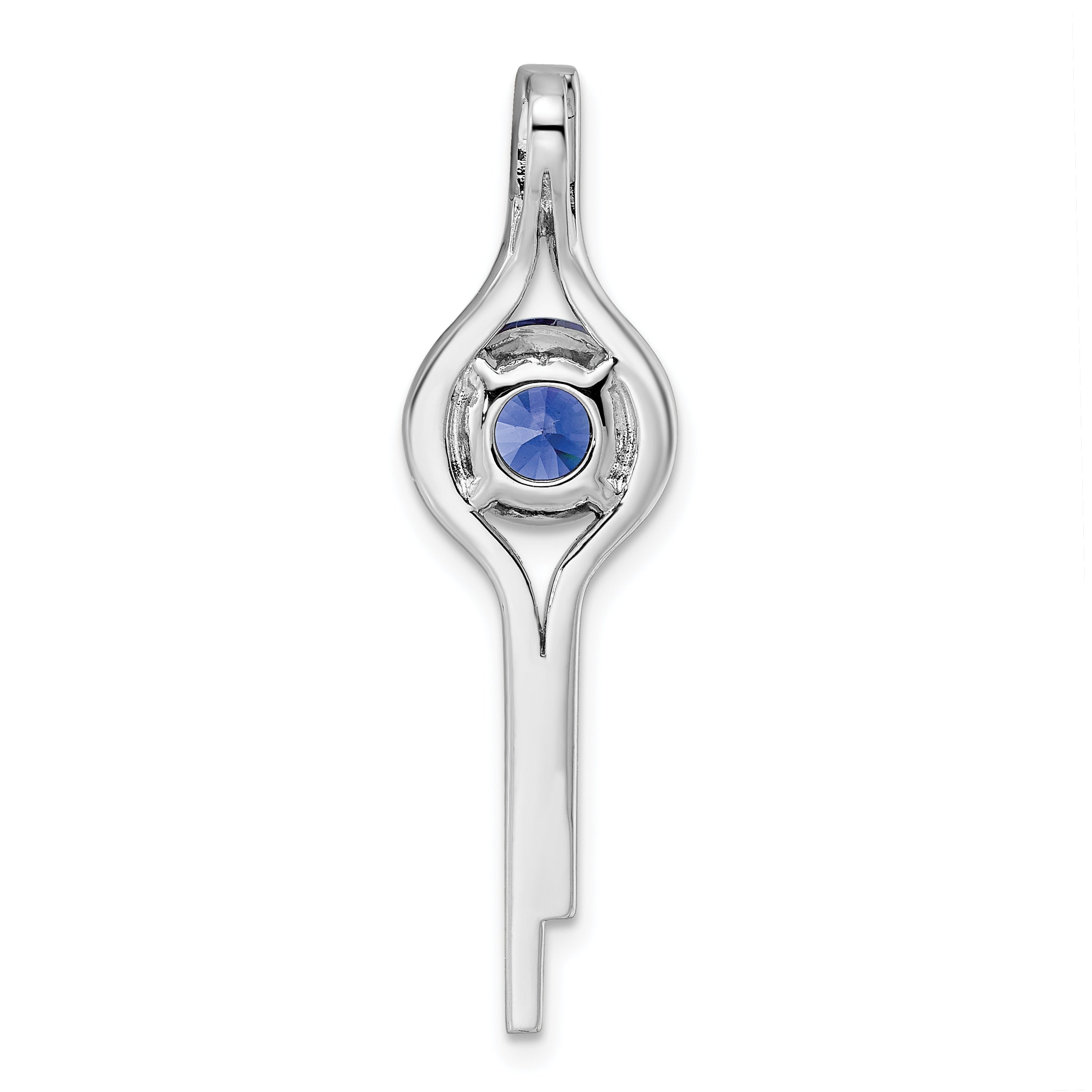 Sterling Silver Rhodium Plated Blue & White Cz Slide Pendant