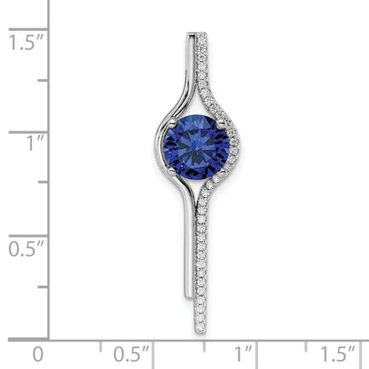 Sterling Silver Rhodium Plated Blue & White Cz Slide Pendant