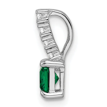 Sterling Silver Polished Rhodium-Plated Green & Clear Cz Square Pendant