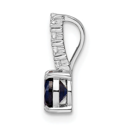 Sterling Silver Polished Rhodium-Plated Cr. Blue Spinel And Cz Pendant