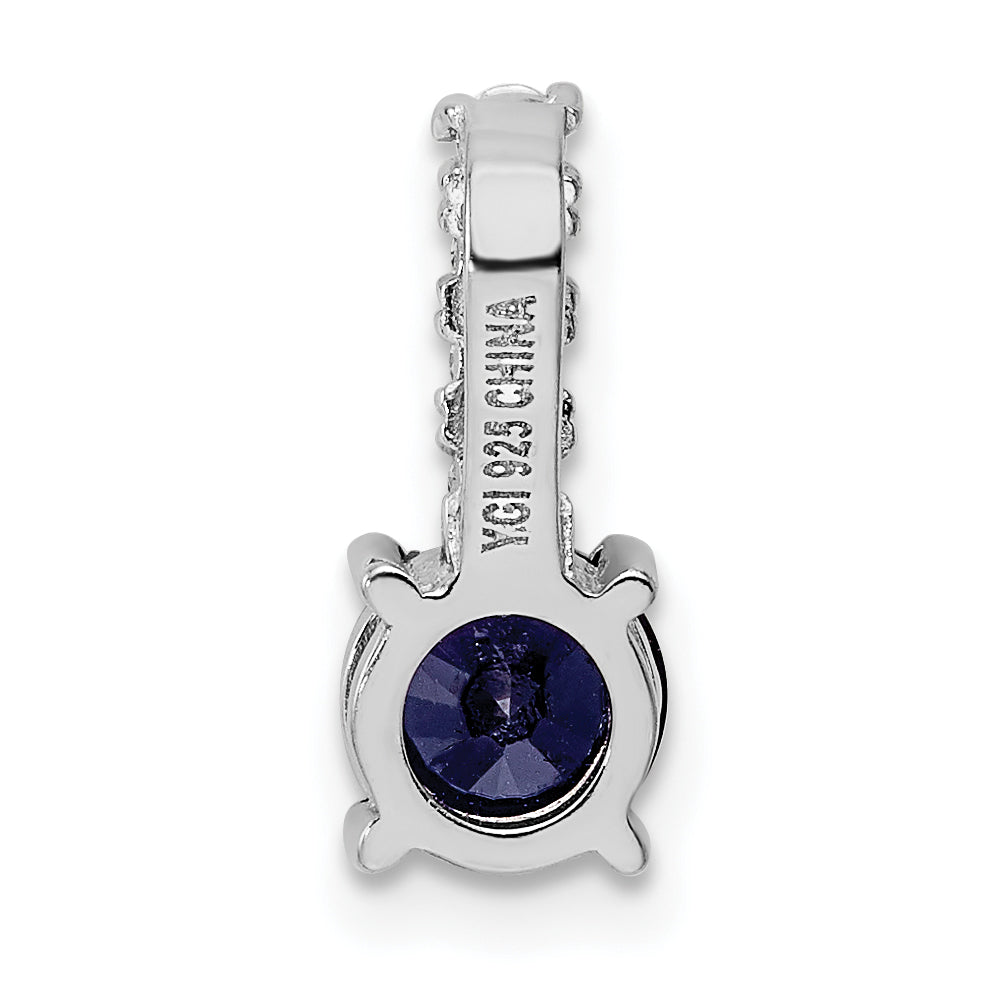 Sterling Silver Polished Rhodium-Plated Cr. Blue Spinel And Cz Pendant