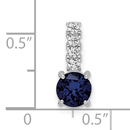 Sterling Silver Polished Rhodium-Plated Cr. Blue Spinel And Cz Pendant