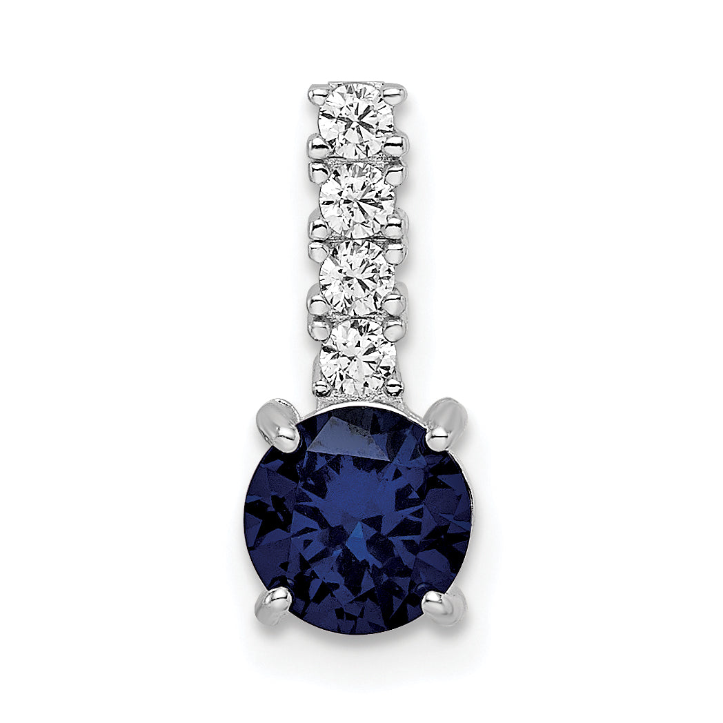 Sterling Silver Polished Rhodium-Plated Cr. Blue Spinel And Cz Pendant