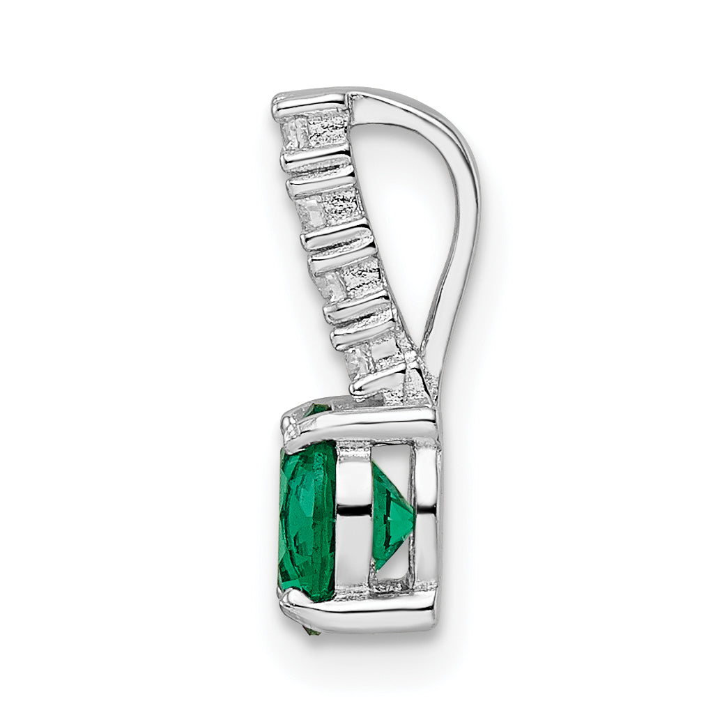 Sterling Silver Polished Rhodium-Plated Green & Clear Cz Pendant