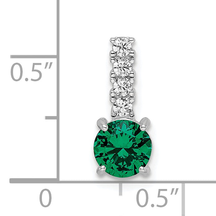 Sterling Silver Polished Rhodium-Plated Green & Clear Cz Pendant