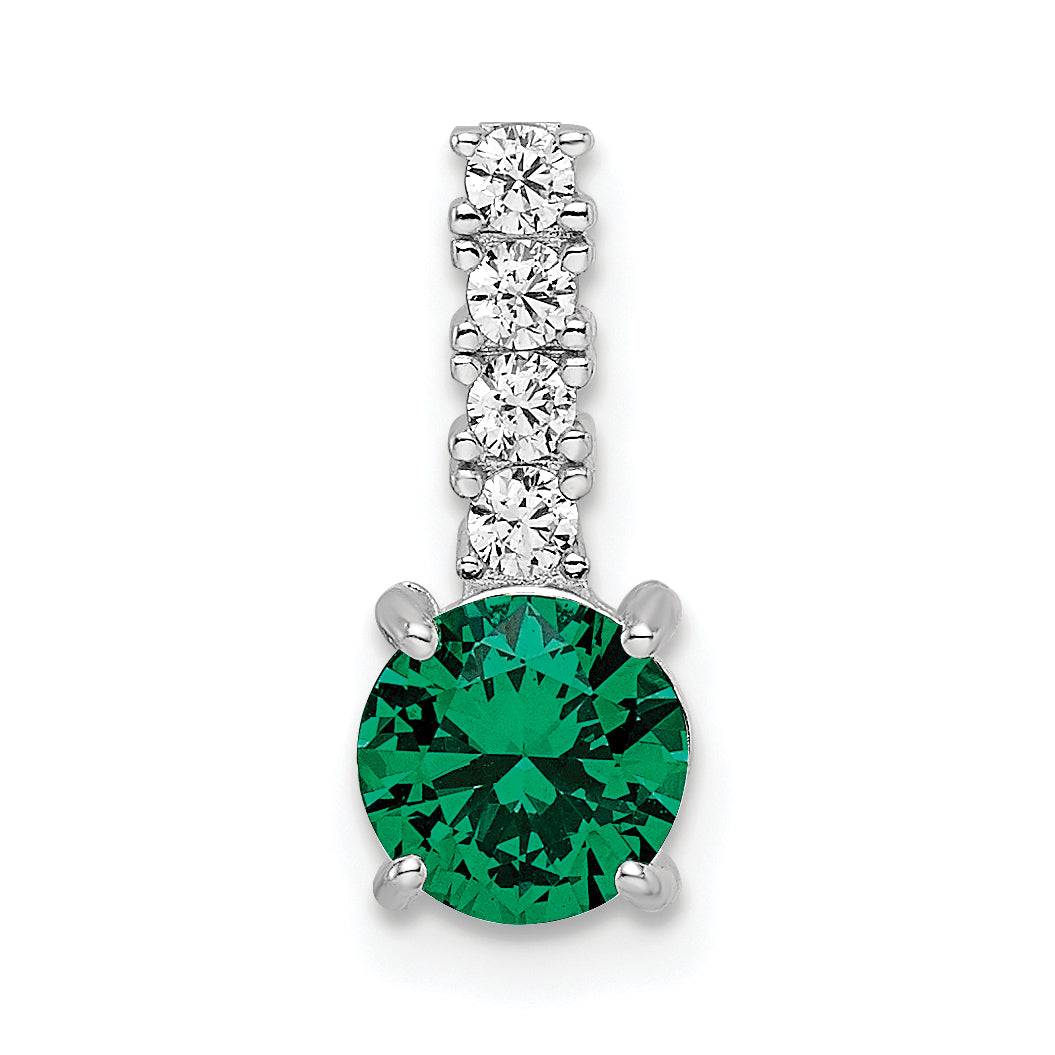 Sterling Silver Polished Rhodium-Plated Green & Clear Cz Pendant