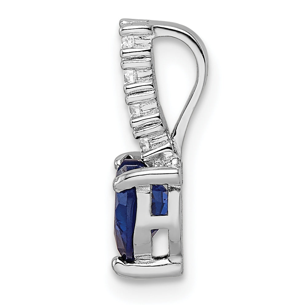 Sterling Silver Rhodium-Plated Cr. Blue Spinel And Cz Heart Pendant
