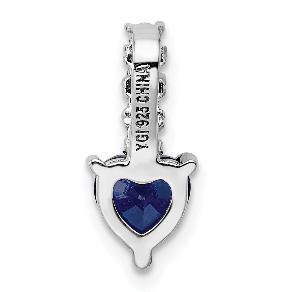 Sterling Silver Rhodium-Plated Cr. Blue Spinel And Cz Heart Pendant