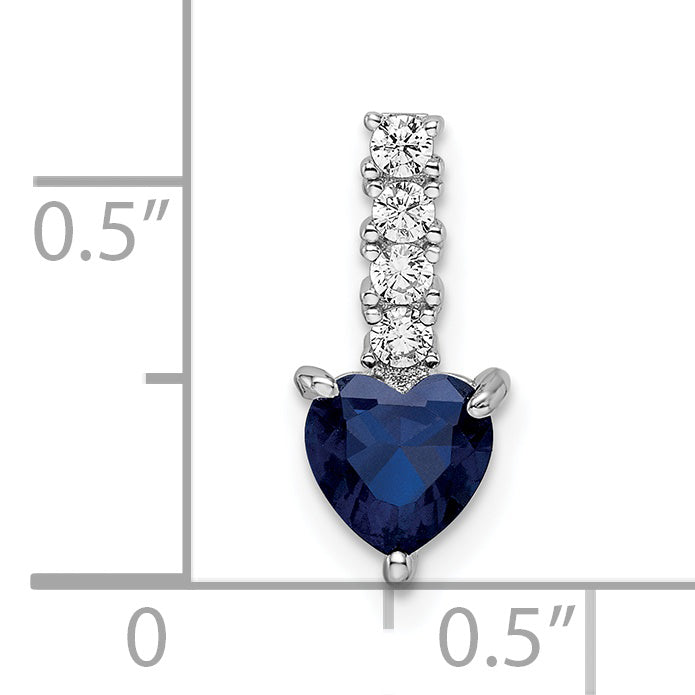 Sterling Silver Rhodium-Plated Cr. Blue Spinel And Cz Heart Pendant