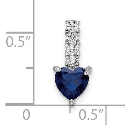 Sterling Silver Rhodium-Plated Cr. Blue Spinel And Cz Heart Pendant