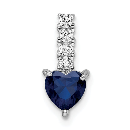 Sterling Silver Rhodium-Plated Cr. Blue Spinel And Cz Heart Pendant