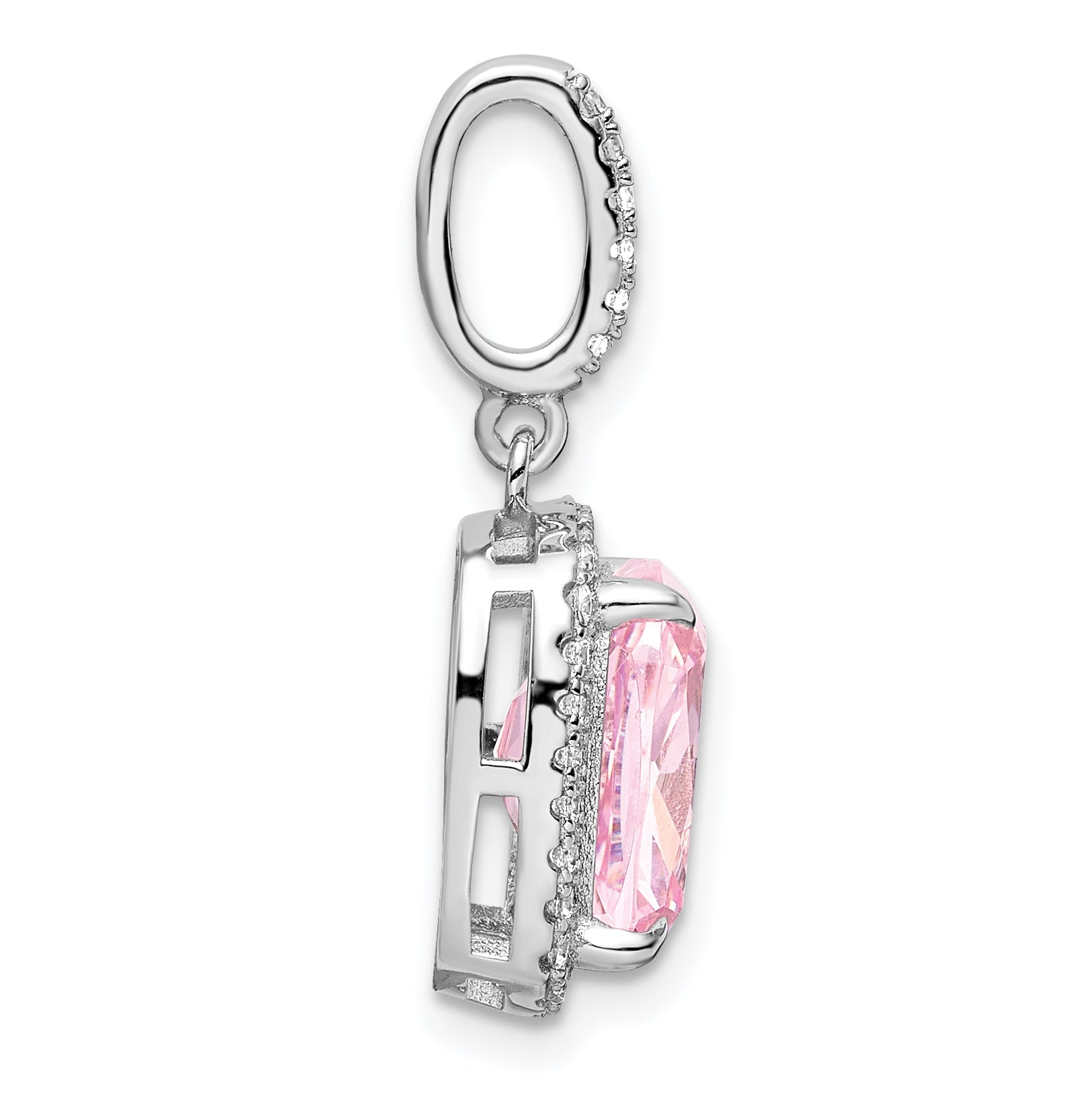 Sterling Silver Rhodium-Plated Pink & White Cz Pendant