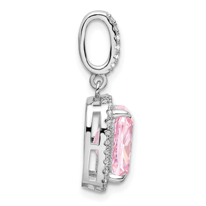 Sterling Silver Rhodium-Plated Pink & White Cz Pendant