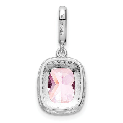 Sterling Silver Rhodium-Plated Pink & White Cz Pendant