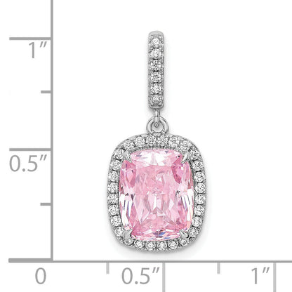 Sterling Silver Rhodium-Plated Pink & White Cz Pendant
