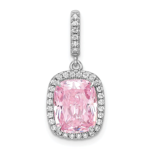 Sterling Silver Rhodium-Plated Pink & White Cz Pendant