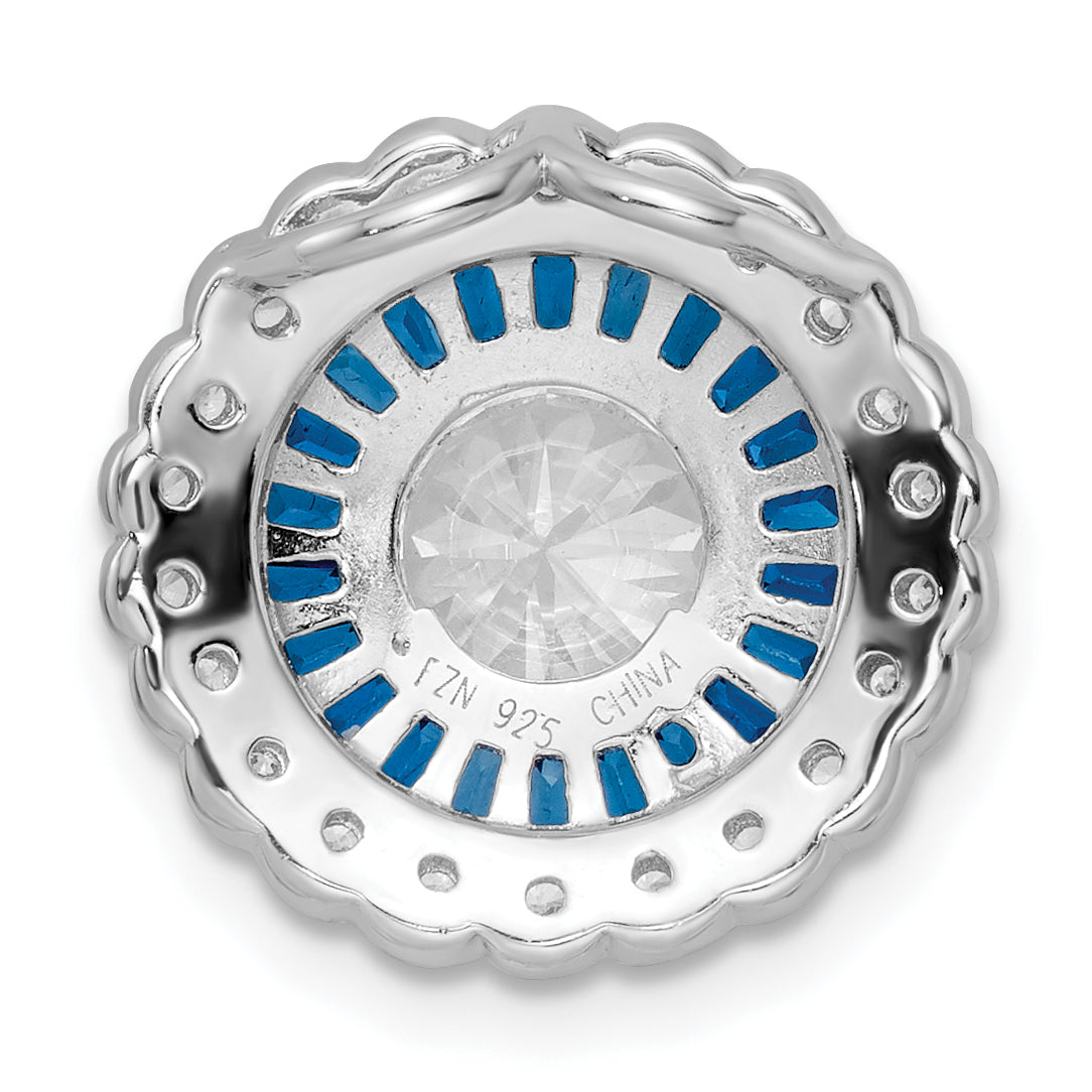 Sterling Silver Rhodium-Plated Polished Blue & White Cz Round Chain Slide