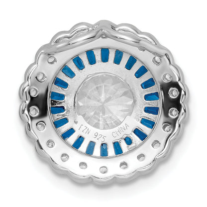 Sterling Silver Rhodium-Plated Polished Blue & White Cz Round Chain Slide