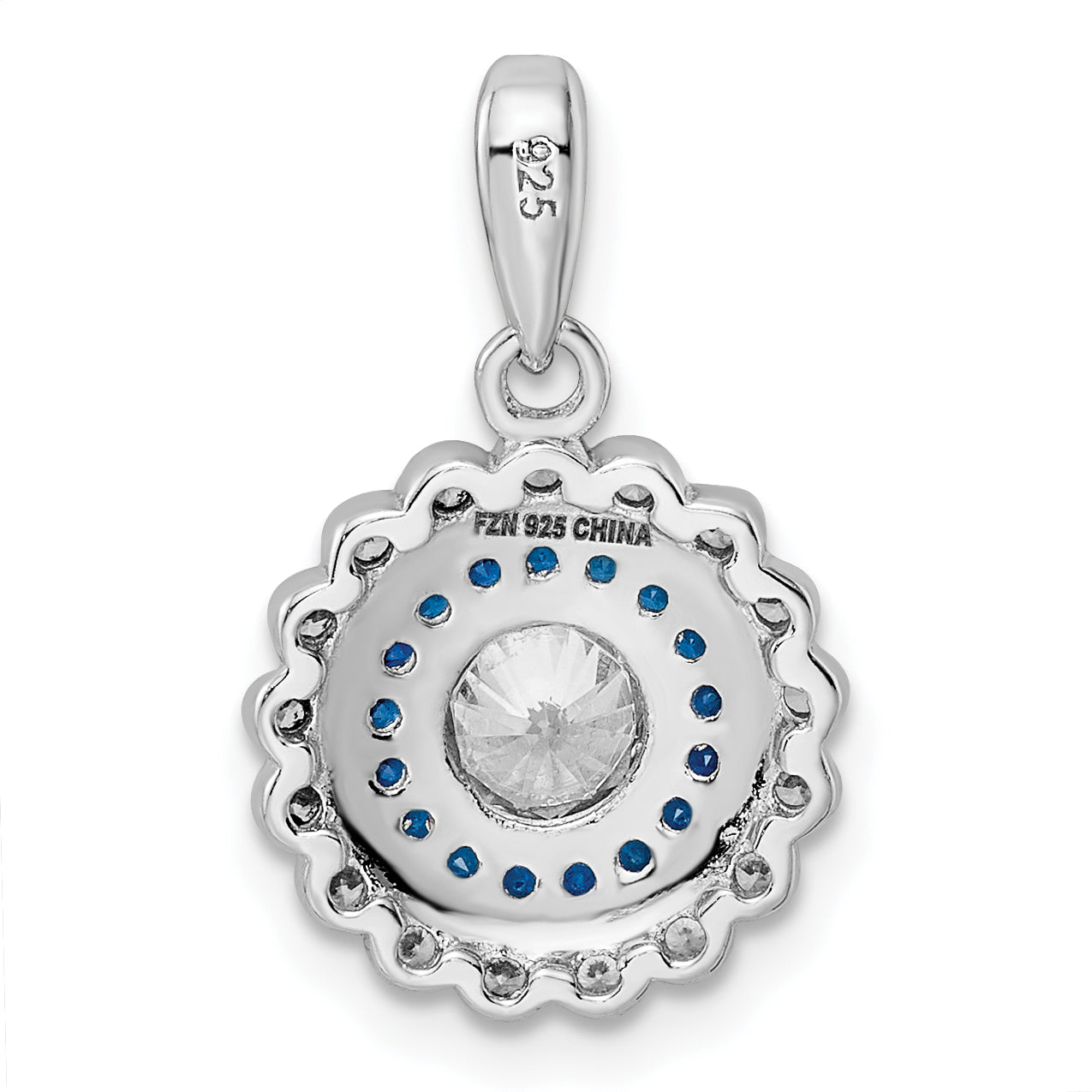 Sterling Silver Rhodium-Plated Polished Blue & White Cz Pendant