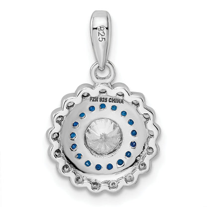 Sterling Silver Rhodium-Plated Polished Blue & White Cz Pendant