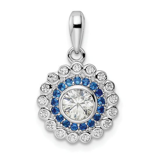 Sterling Silver Rhodium-Plated Polished Blue & White Cz Pendant