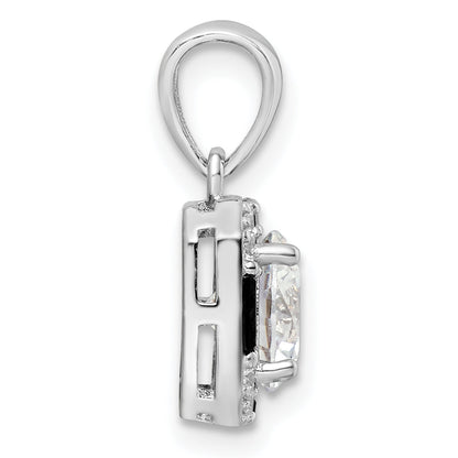 Sterling Silver Rhodium-Plated Cz & Black Nano Crystal Square Pendant