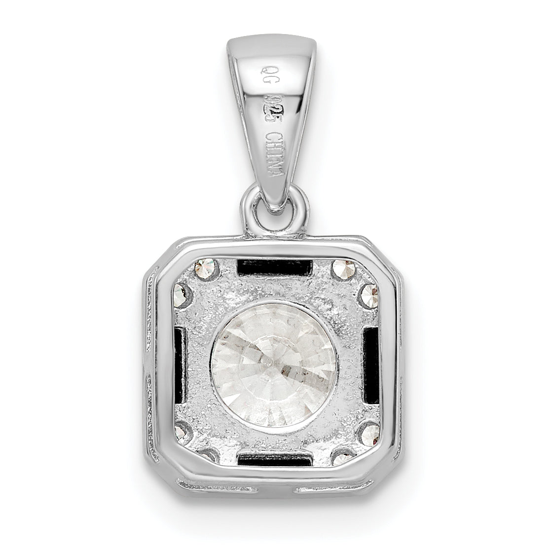 Sterling Silver Rhodium-Plated Cz & Black Nano Crystal Square Pendant