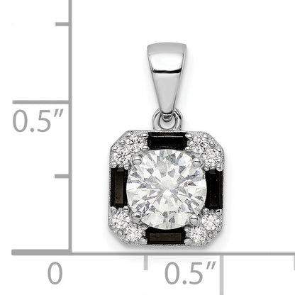 Sterling Silver Rhodium-Plated Cz & Black Nano Crystal Square Pendant