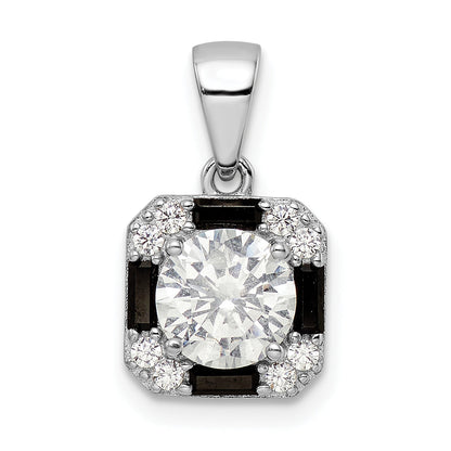 Sterling Silver Rhodium-Plated Cz & Black Nano Crystal Square Pendant
