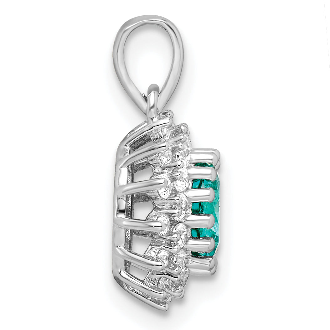 Sterling Silver Rhodium Plated Teal & White Cz Pendant